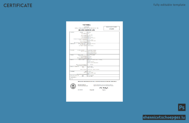 Australien, Victoria, Sterbeurkunde im Word-Format – Beispielvorschau